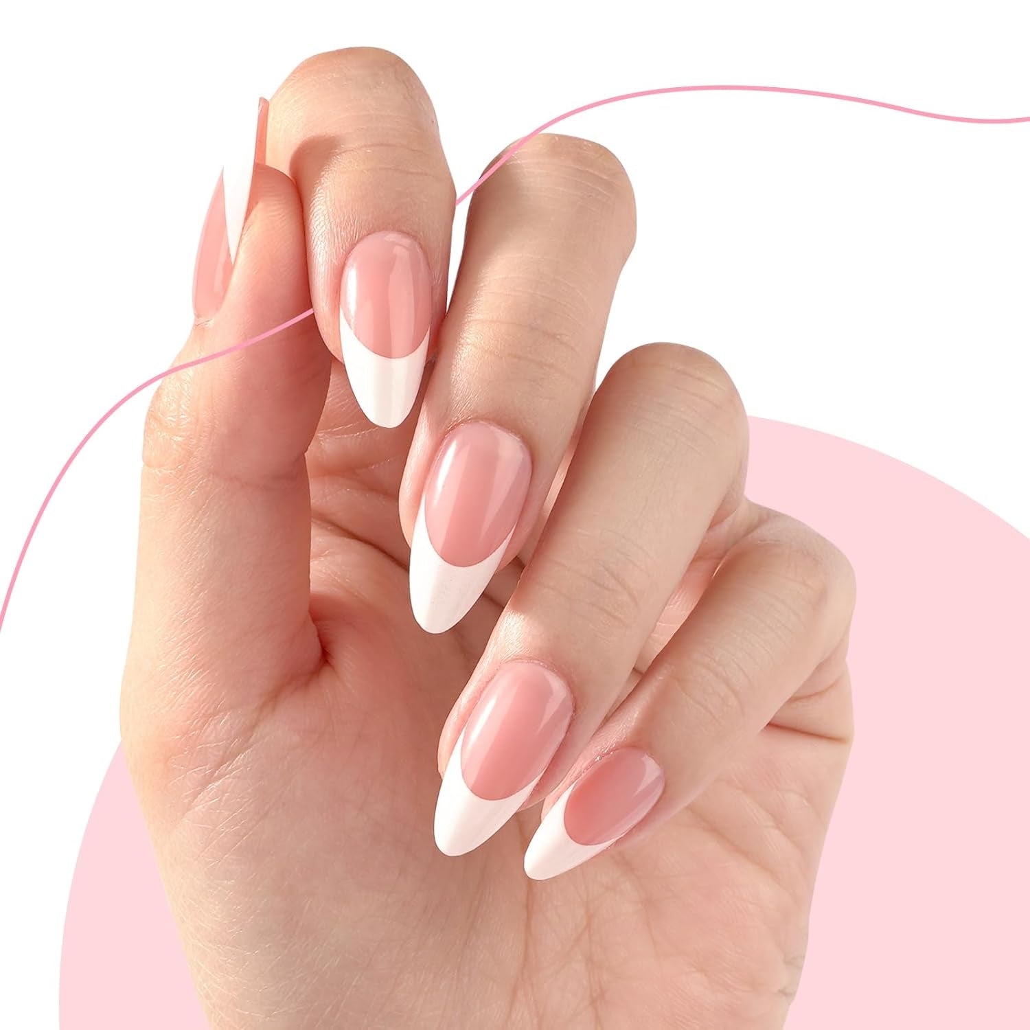 French Tip Press on Nails Gel Nail Tips - 300Pcs Pre-Colored Quick and Easy Press on Nails Almond Fake Nails with Designs DIY Nail Extensions, Pink White