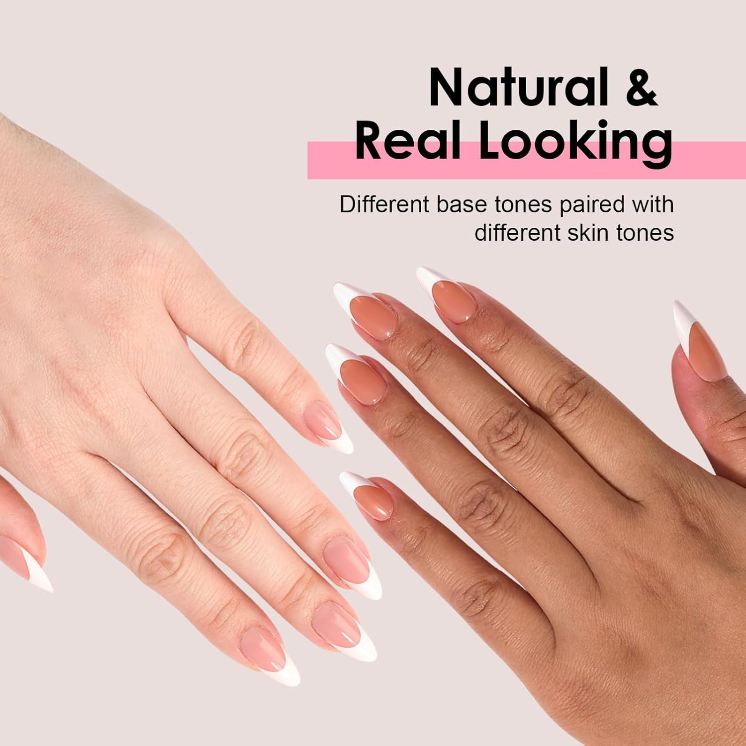 French Tip Press on Nails Gel Nail Tips - 300Pcs Pre-Colored Quick and Easy Press on Nails Almond Fake Nails with Designs DIY Nail Extensions, Pink White
