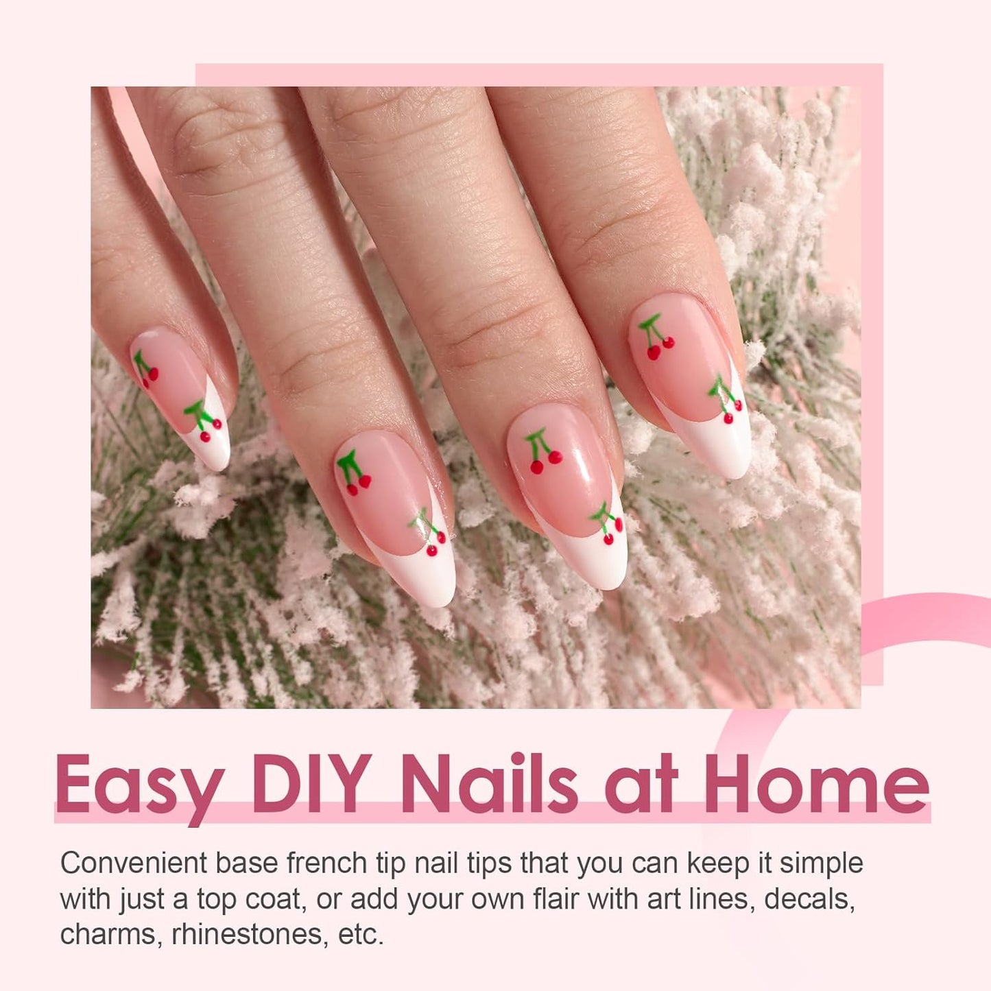 French Tip Press on Nails Gel Nail Tips - 300Pcs Pre-Colored Quick and Easy Press on Nails Almond Fake Nails with Designs DIY Nail Extensions, Pink White