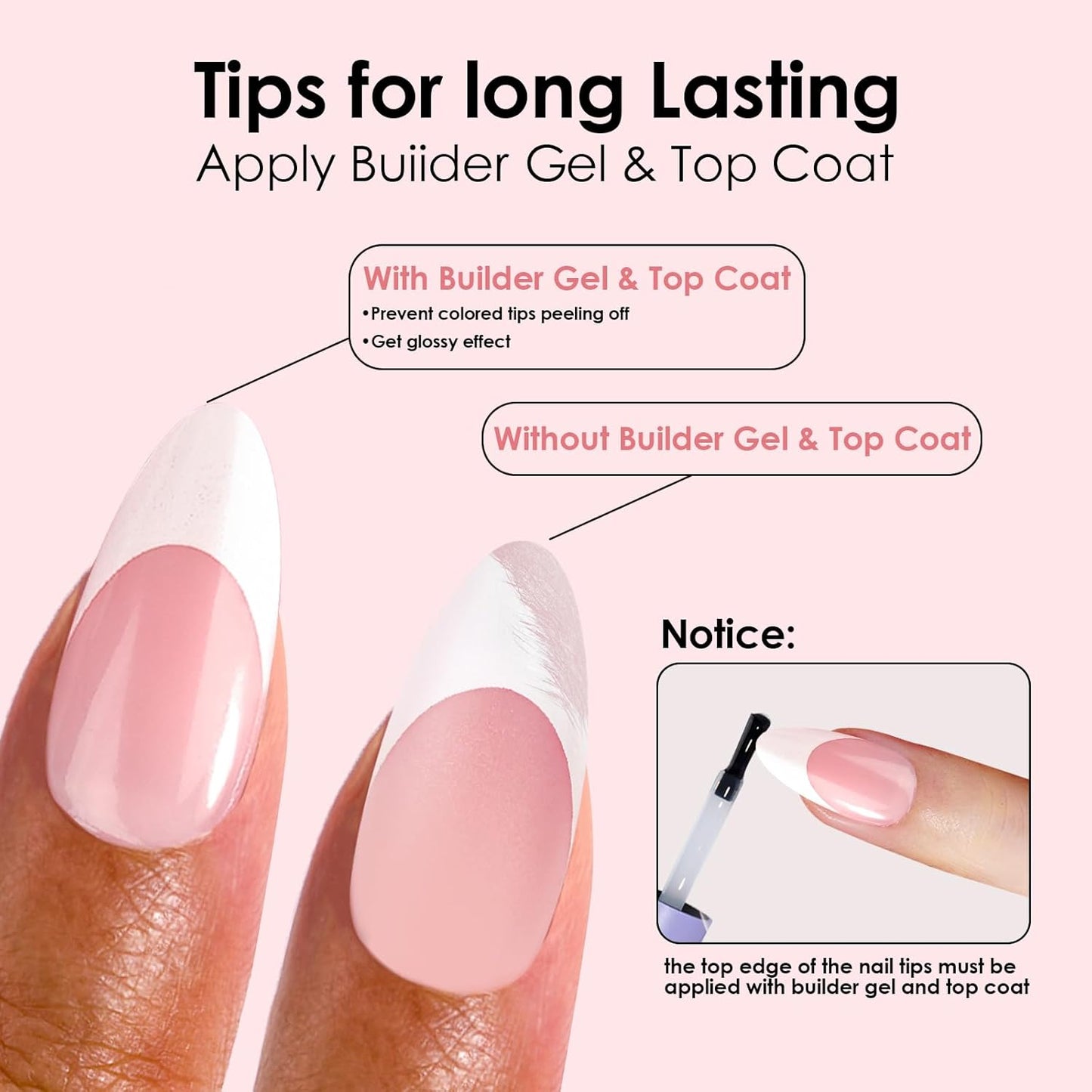 French Tip Press on Nails Gel Nail Tips - 300Pcs Pre-Colored Quick and Easy Press on Nails Almond Fake Nails with Designs DIY Nail Extensions, Pink White